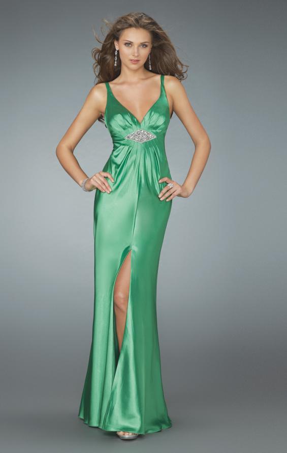 Picture of: Deep V Neck Prom Dress with Center Slit in Green, Style: 14600, Detail Picture 1