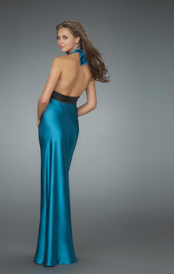 Picture of: Halter Prom Gown with Thigh High Slit in Blue, Style: 14672, Back Picture