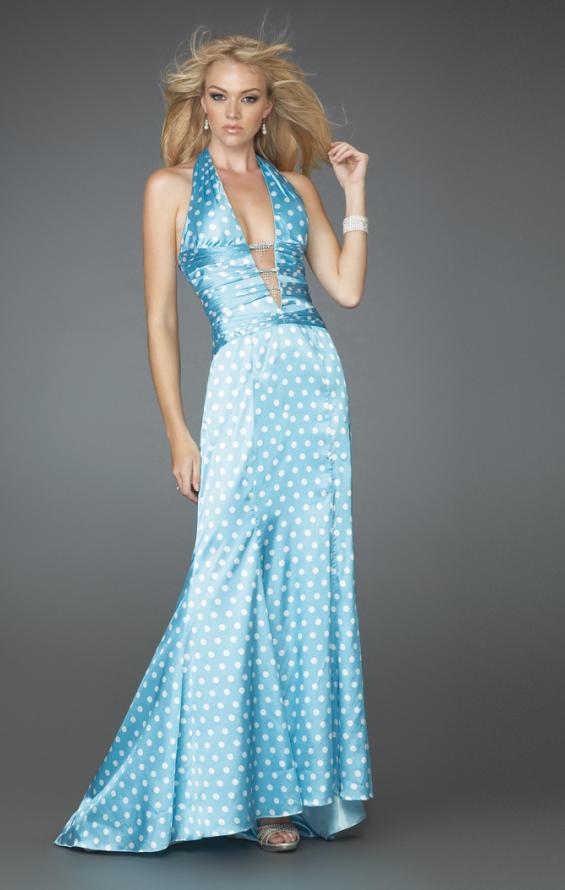 Picture of: Deep V Halter Gown with Across the Back Straps in Blue, Style: 14763, Main Picture