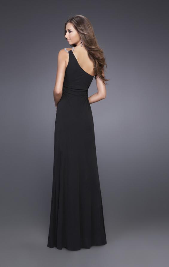 Picture of: Jersey One Shoulder Prom Gown with Embellishments in Black, Style: 14851, Back Picture
