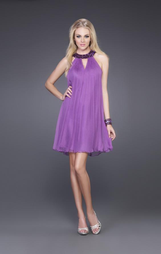 Picture of: Short Baby Doll Dress with Jeweled Neckline in Purple, Style: 14943, Main Picture