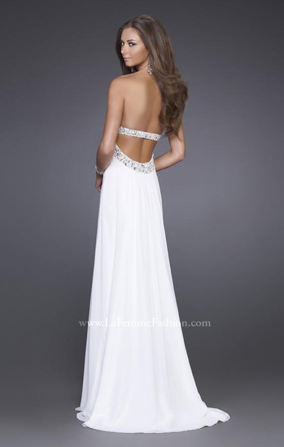 Picture of: Long Prom Dress with Ruched Bodice and Beading in White, Style: 15027, Back Picture