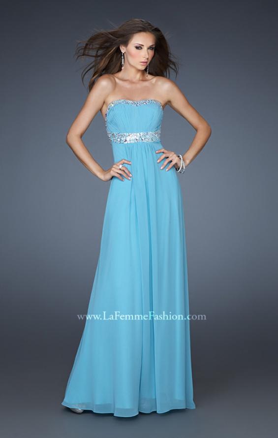 Picture of: Long Prom Dress with Ruched Bodice and Beading in Blue, Style: 15027, Detail Picture 1
