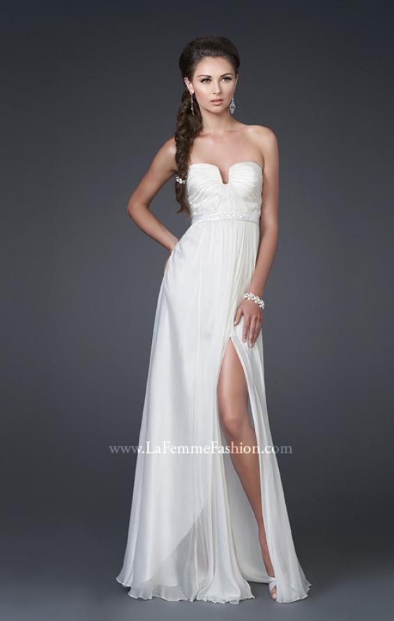 Picture of: Ruched Bodice A-line Gown with Belt and Broach in White, Style: 15128, Main Picture