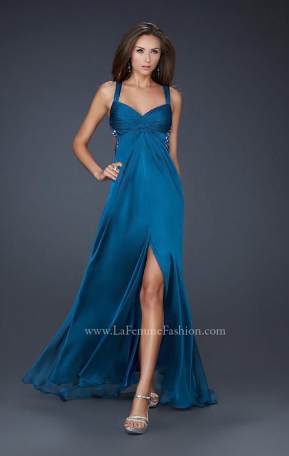 Picture of: Chiffon Dress with Twisted Bodice and Star Cut Out Back in Blue, Style: 15148, Detail Picture 3