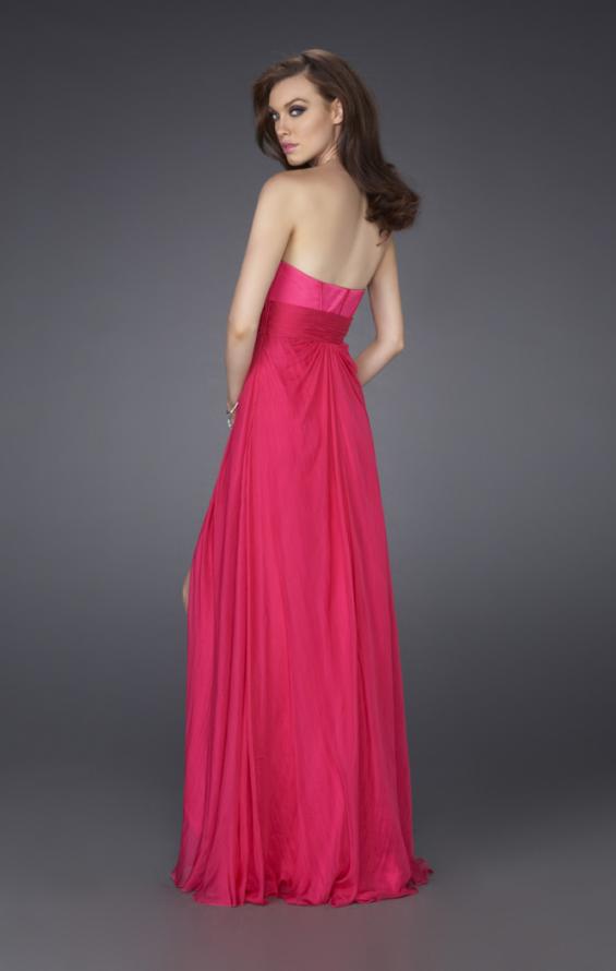 Picture of: Silk Prom Dress with Corset Bodice and Crystal Broach in Hot Pink, Style: 15171, Back Picture