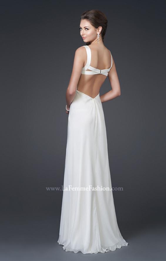 Picture of: Elegant Satin Gown with Corset Top and Beaded Waist in White, Style: 15283, Back Picture