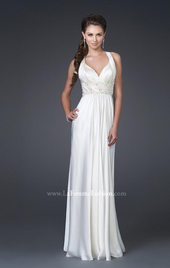 Picture of: V Neckline Gown with Pleated Bust and Beading in White, Style: 15418, Main Picture