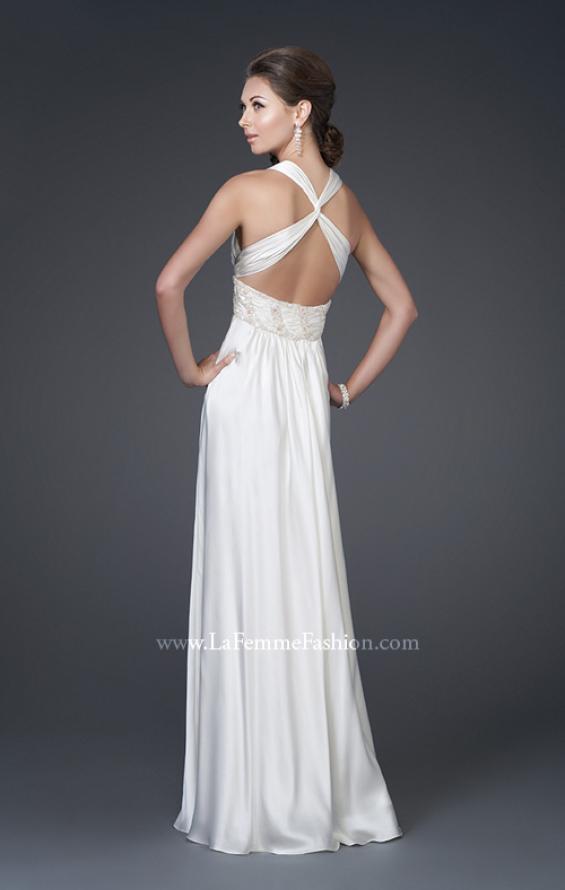 Picture of: V Neckline Gown with Pleated Bust and Beading in White, Style: 15418, Back Picture