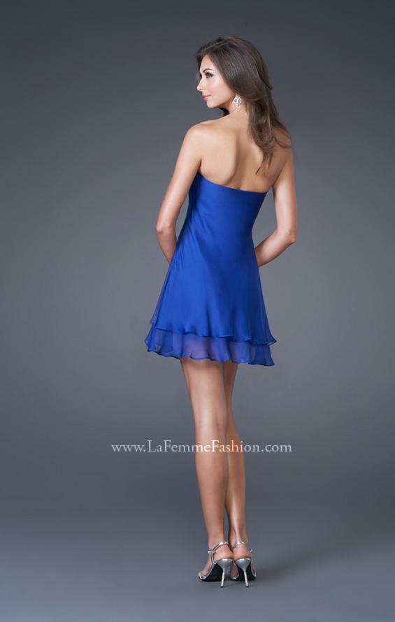 Picture of: Short Strapless Dress with Beading and Ruffle Layers in Blue, Style: 15853, Back Picture