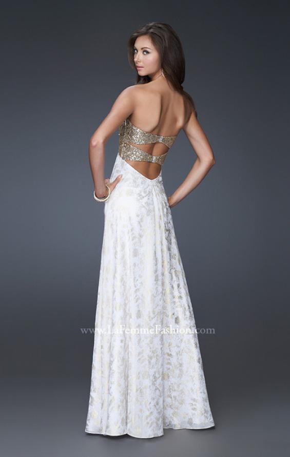 Picture of: Long Printed Strapless Prom Gown with Sequins in White, Style: 15991, Back Picture