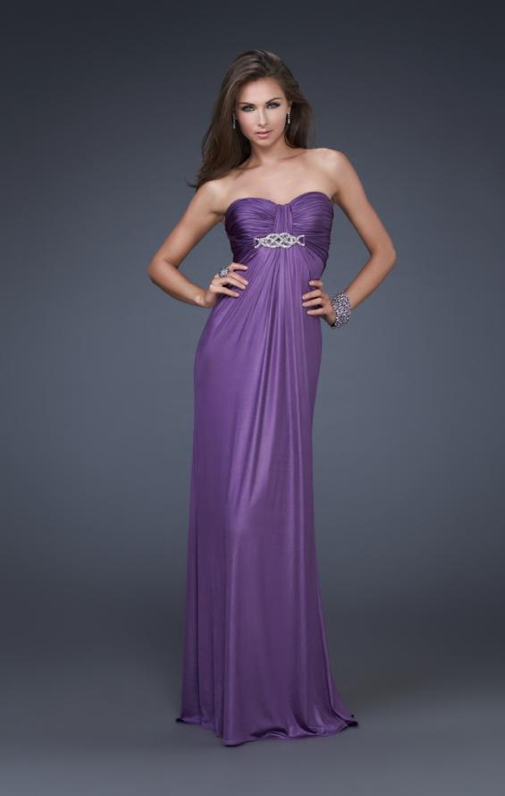 Picture of: Sweetheart Neckline Pleated Gown with Crystal Brooch in Purple, Style: 16087, Main Picture