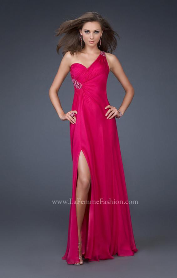 Picture of: One Shoulder Chiffon Gown with Beading and Gatherings in Fuchsia, Style: 16206, Main Picture