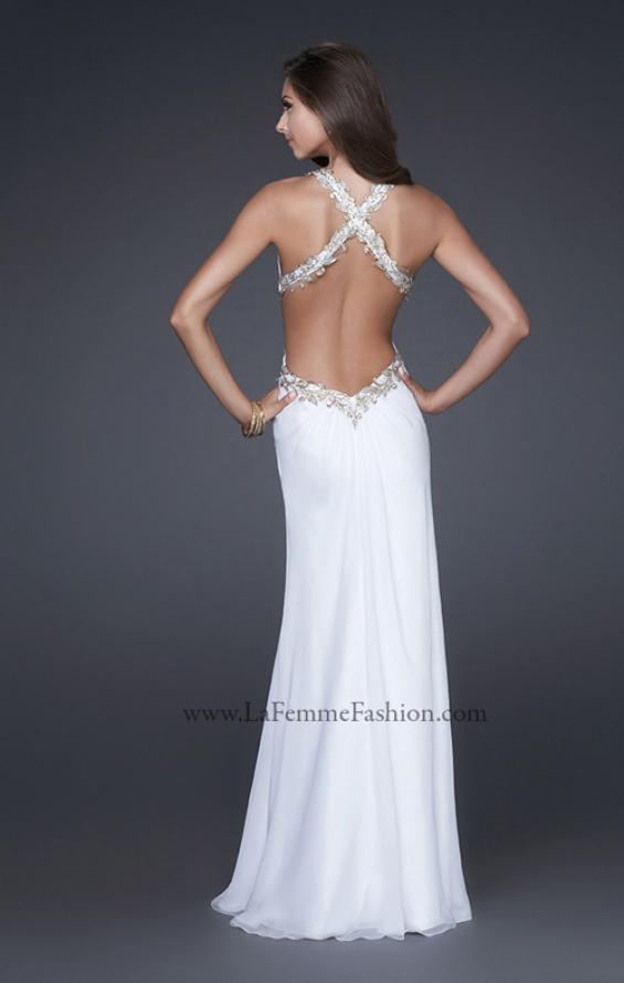 Picture of: V Neck Chiffon Gown with Hand Painted Leaf Pattern in White, Style: 16288, Back Picture