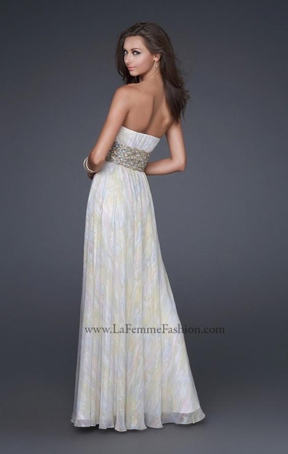 Picture of: Strapless Chiffon Gown with Beaded Waist and Front Slit in White, Style: 16372, Back Picture