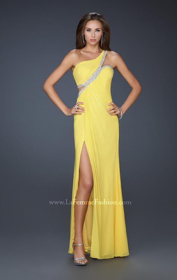 Picture of: One Shoulder Prom Dress with Jeweled Trim in Yellow, Style: 16379, Detail Picture 1