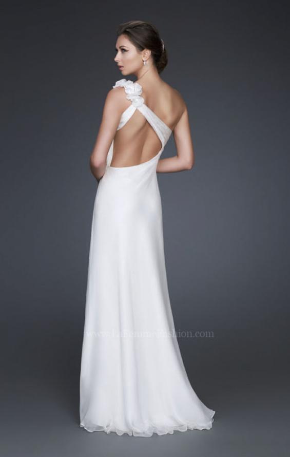 Picture of: One Shoulder Silk Chiffon Gown with Beading and Flowers in White, Style: 16747, Back Picture