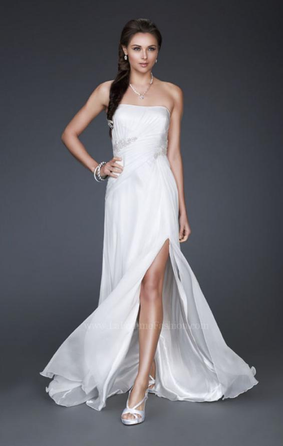 Picture of: Simple Silk Prom Dress with Beaded Waist and Front Slit in White, Style: 16769, Detail Picture 1