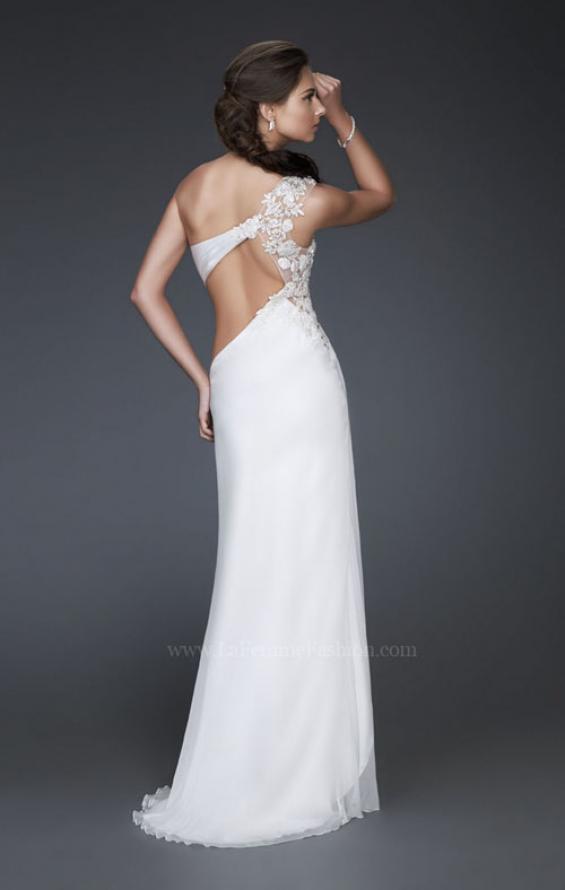 Picture of: Long One Shoulder Prom Dress with Pleated Bodice in White, Style: 16771, Back Picture
