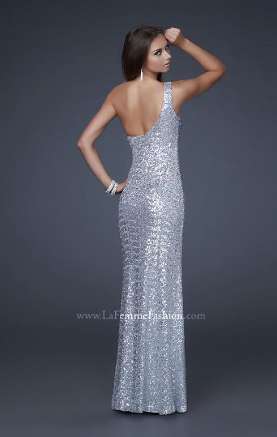 Picture of: Trendy One Shoulder Ombre Sequined Dress with Slit in Silver, Style: 16800, Back Picture