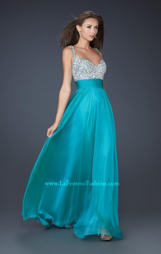 Picture of: Jewel Encrusted Prom Gown with A-line Skirt in Navy, Style: 16802, Detail Picture 2