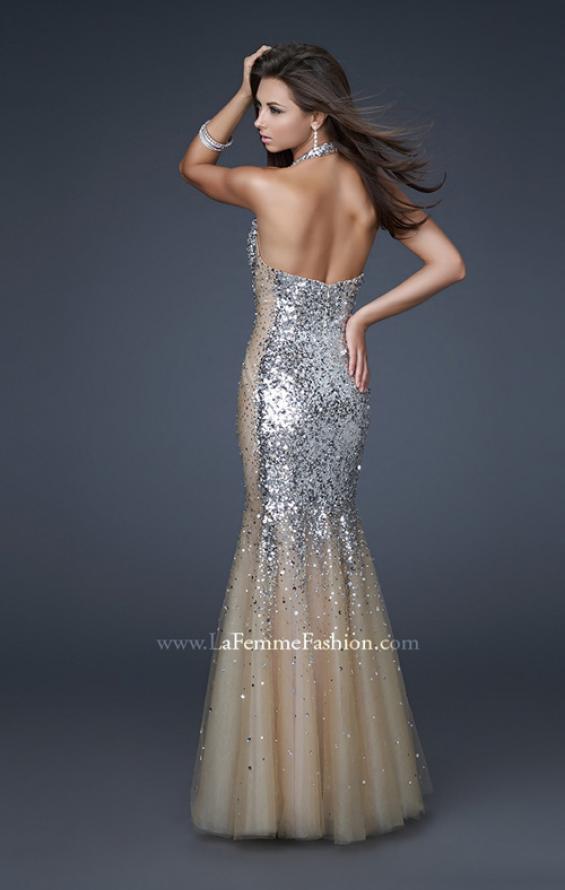 Picture of: Sequined Halter Mermaid Prom Dress with Tulle in SIlver, Style: 16804, Back Picture