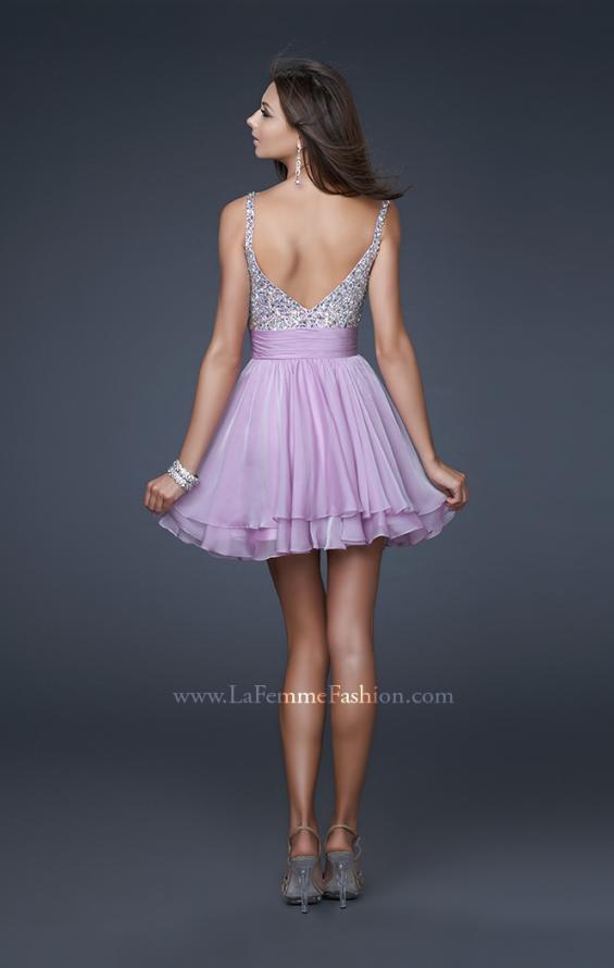Picture of: Short Dress with Fully Embellished Top and Tulle in Lavender, Style: 16813, Back Picture