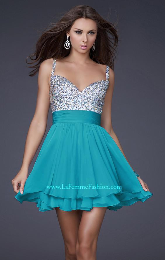 Picture of: Short Dress with Fully Embellished Top and Tulle in Aqua, Style: 16813, Detail Picture 4