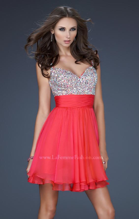 Picture of: Short Dress with Fully Embellished Top and Tulle in Red, Style: 16813, Detail Picture 5