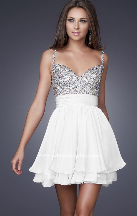 Picture of: Short Dress with Fully Embellished Top and Tulle in White, Style: 16813, Detail Picture 6