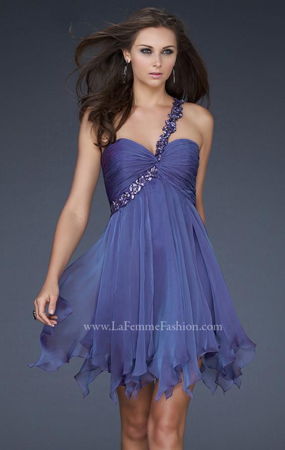 Picture of: One Shoulder Short Dress with Pleated Top and Open Back in Blue, Style: 16903, Detail Picture 1