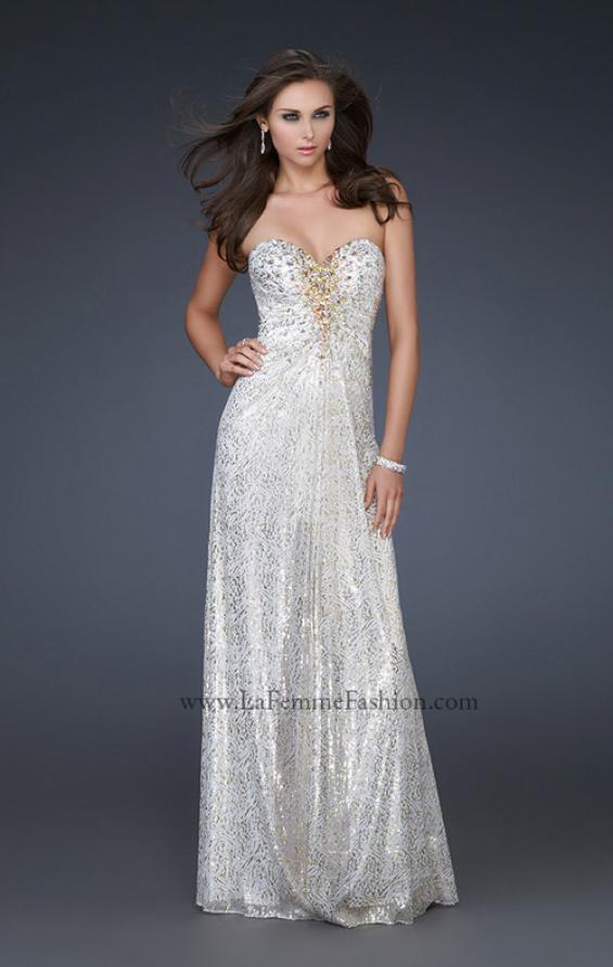 Picture of: Strapless Floor Length Gown with Beaded Detail in White, Style: 16969, Main Picture