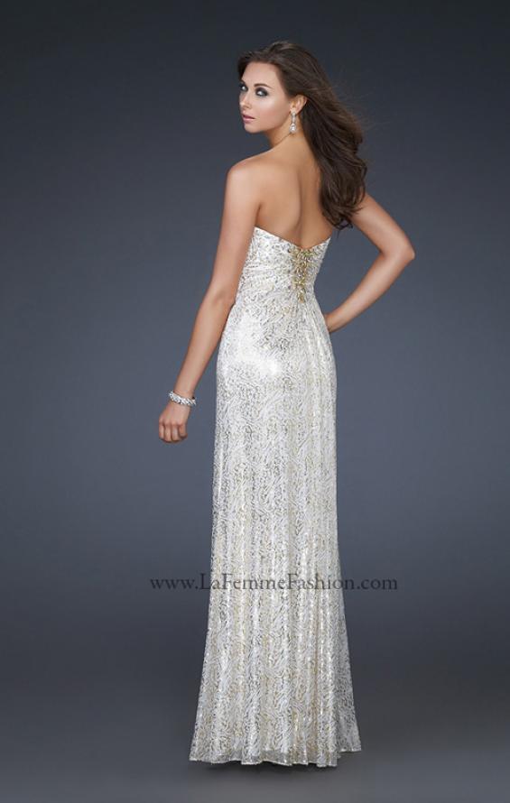Picture of: Strapless Floor Length Gown with Beaded Detail in White, Style: 16969, Back Picture