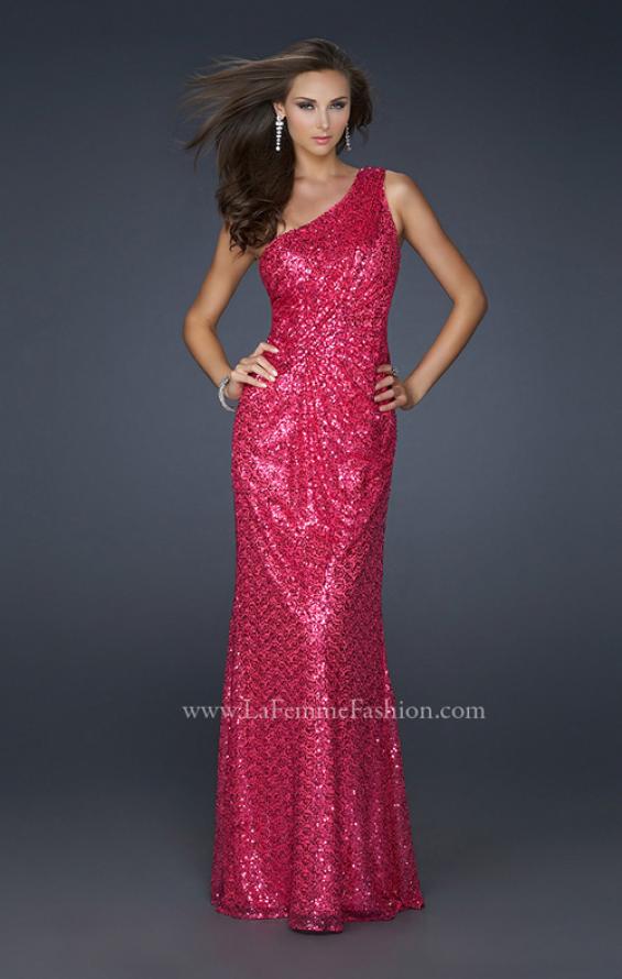 Picture of: One Shoulder Sequined Long Prom Dress in Red, Style: 17018, Detail Picture 1