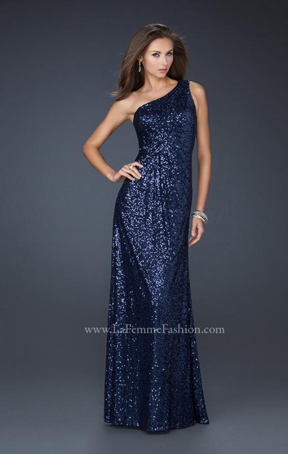 Picture of: One Shoulder Sequined Long Prom Dress in Navy, Style: 17018, Detail Picture 3