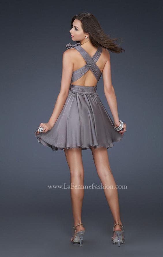 Picture of: Two Tone Chiffon Short Dress with Bows and Cut Outs in Silver, Style: 17044, Back Picture