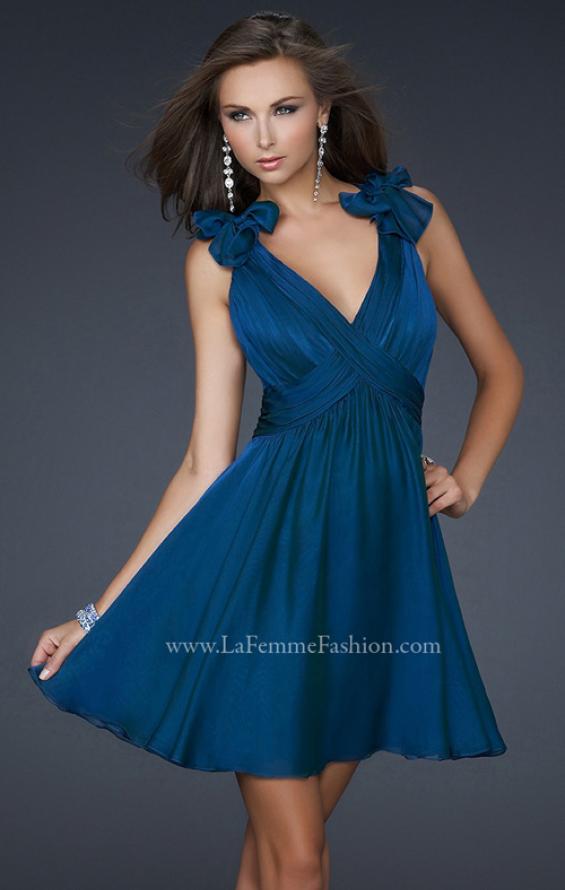 Picture of: Two Tone Chiffon Short Dress with Bows and Cut Outs in Navy, Style: 17044, Detail Picture 2