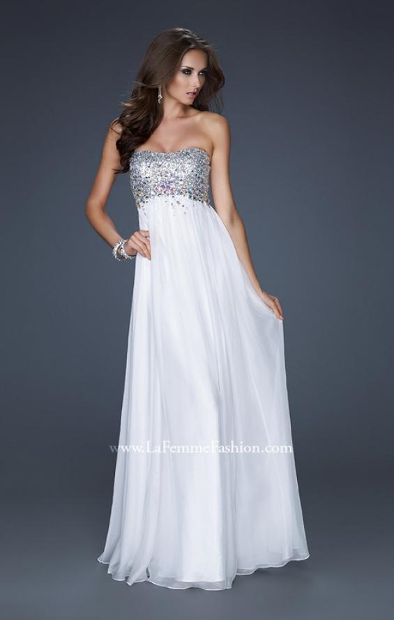 Picture of: Long Strapless Chiffon Prom Dress with Full Gathered Skirt in White, Style: 17058, Detail Picture 1