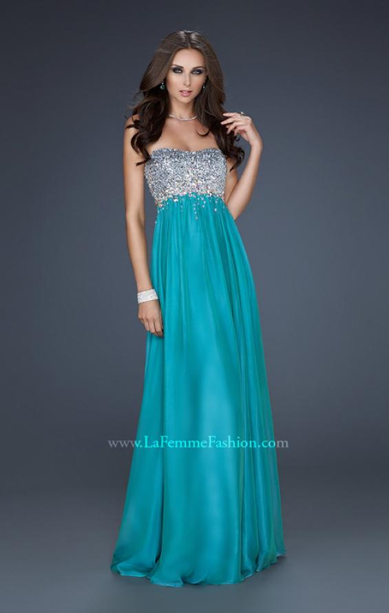 Picture of: Long Strapless Chiffon Prom Dress with Full Gathered Skirt in Seafoam, Style: 17058, Detail Picture 3