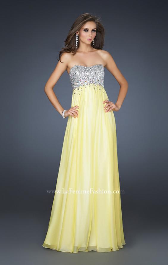Picture of: Long Strapless Chiffon Prom Dress with Full Gathered Skirt in Yellow, Style: 17058, Detail Picture 4