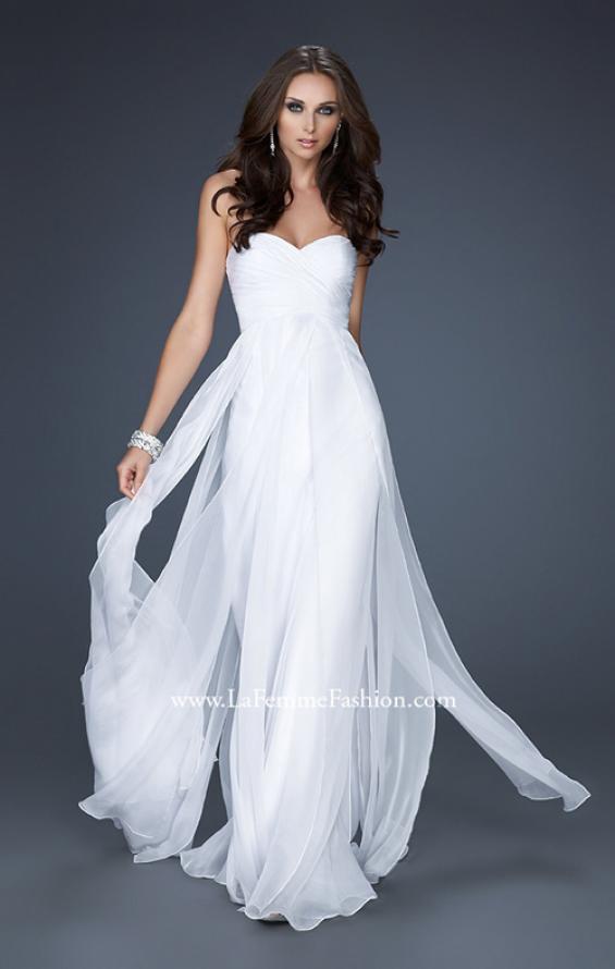 Picture of: Classic Long Chiffon Prom Gown with Pleated Detail in White, Style: 17111, Detail Picture 2