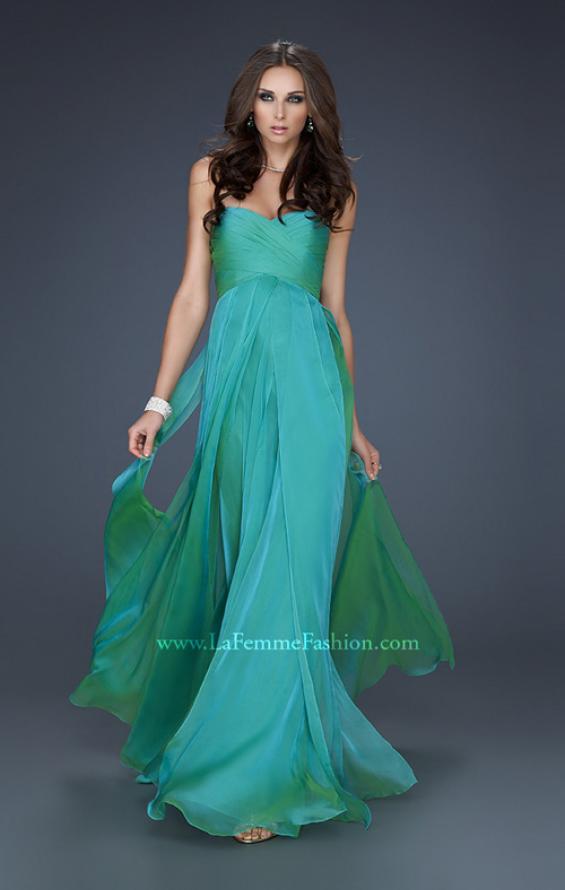 Picture of: Classic Long Chiffon Prom Gown with Pleated Detail in Green, Style: 17111, Detail Picture 4