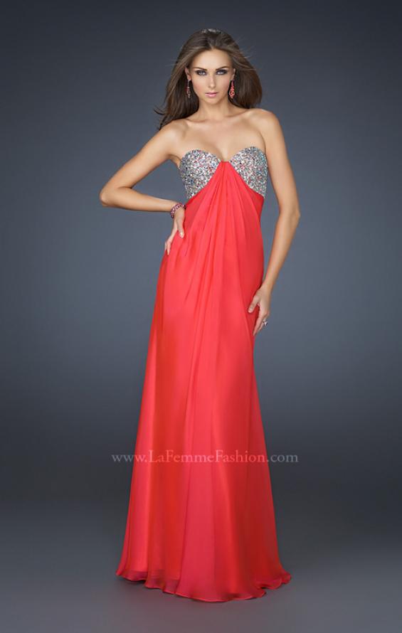 Picture of: Long Chiffon Dress with Beaded Bust and Low Back in Red, Style: 17118, Detail Picture 4