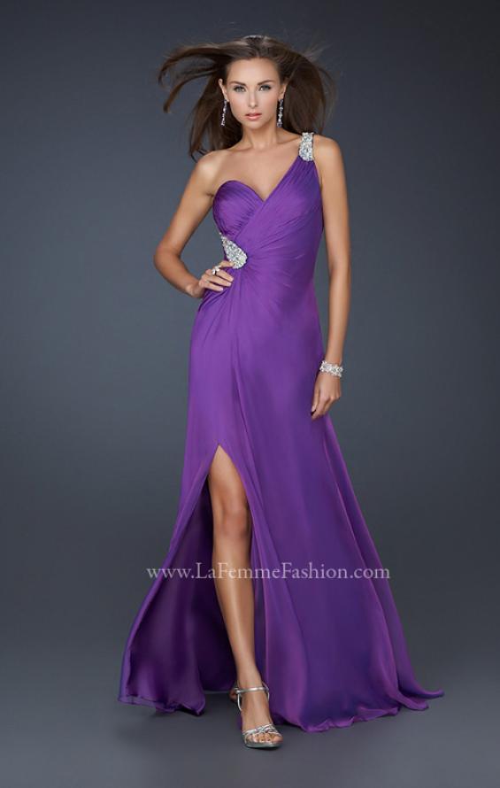 Picture of: One Shoulder Strap Prom Dress with Beaded Hip Design in Purple, Style: 17157, Main Picture