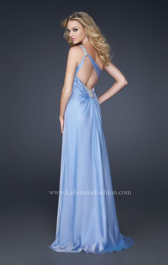 Picture of: One Shoulder Strap Prom Dress with Beaded Hip Design in Blue, Style: 17157, Back Picture