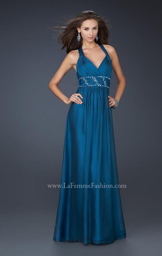 Picture of: Chiffon V Neck Style Prom Gown with Beaded Belt in Navy, Style: 17160, Main Picture