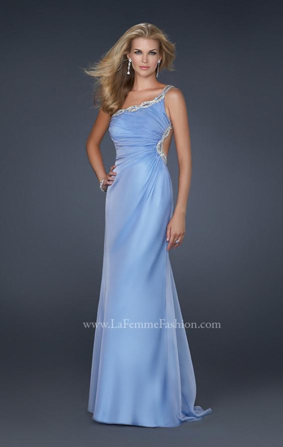 Picture of: One Shoulder Chiffon Gown with Open Back in Blue, Style: 17162, Main Picture
