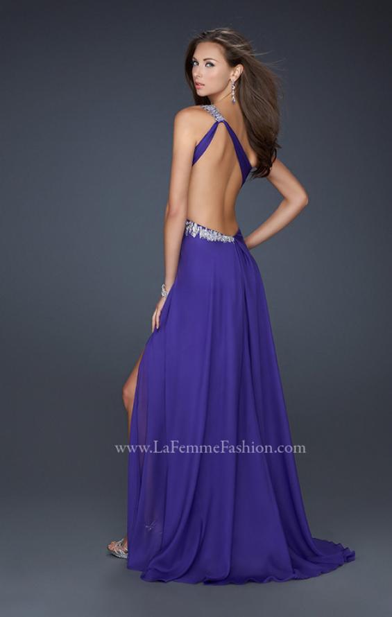 Picture of: Beaded Detail Long Prom Dress with Slit and Open Back in Purple, Style: 17188, Back Picture