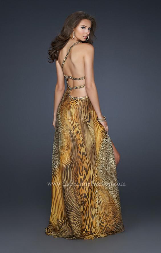 Picture of: Long Printed Prom Dress with Detailed Beaded Straps in Gold, Style: 17207, Main Picture