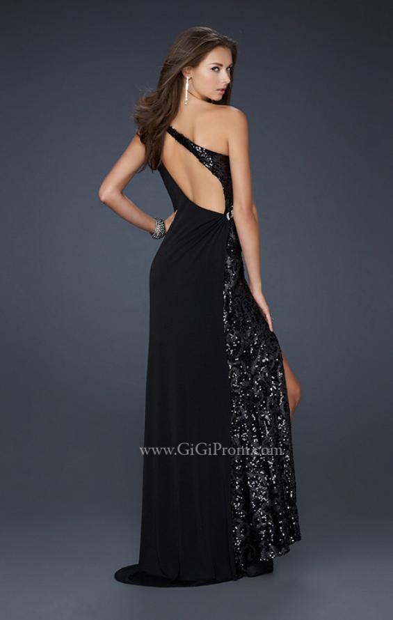Picture of: Jersey Sequined Prom Dress with Open Back and Slit in Black, Style: 17224, Back Picture